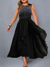 Women's Plus Size Party Dress Pure Color Spaghetti Straps Sleeveless Dress