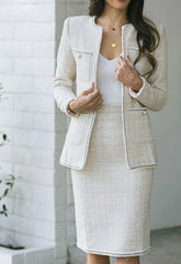 Women's Dress Set Two Piece Dress Mini Dress White Long Sleeve Pure Color Button Layered Winter Fall V Neck Stylish Modern 2022 S M L XL XXL 3XL / Cotton / Sheath Dress