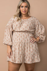PLUS Ruffled Cuff Floral Mini Dress (Natural)