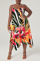 Elegant Commuter Print Sling Irregular Plus Size Dress