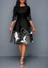 3/4 Sleeve Tribal Print Round Neck Dress