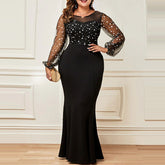 Women's Plus Size Party Dress Polka Dot Crew Neck Long Sleeve Winter Fall Elegant Formal Mature Maxi long Dress Party Evening Party Dress
