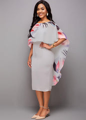 Floral Print 3/4 Sleeve Bodycon Dress