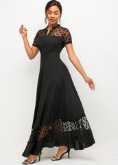 Mesh Stitching Short Sleeve Polka Dot Dress