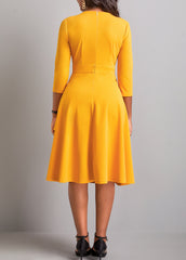 Ginger Button 3/4 Sleeve Round Neck Dress