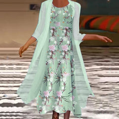Women‘s A Line Dress Midi Dress Light Green Light Blue 3/4 Length Sleeve Fall Floral Print Fall Spring Round Neck Elegant Casual 2022 S M L XL XXL 3XL