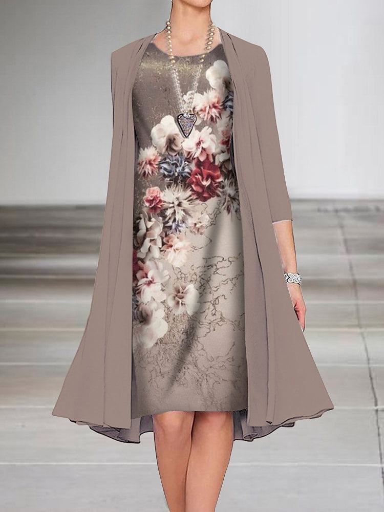 Women's A Line Dress Knee Length Dress Light Brown Light gray Half Sleeve Floral Print Spring Summer Crew Neck Elegant Vintage Classic 2022 S M L XL XXL 3XL