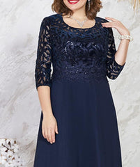 Women's Plus Size Holiday Dress Print Crew Neck Print 3/4 Length Sleeve Dress