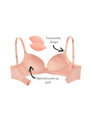 Kaitlyn Demi-Cup Bra, Petites, Push-Up, Removable Padding, Smooth Cup