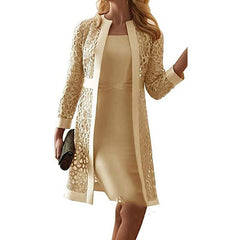 Women's Lace Dress Dress Set Purple Pink Yellow Light Blue Gray Long Sleeve Pure Color Lace Hollow Out Winter Fall Crew Neck Elegant Party Fall Dress 2022 S M L XL XXL 3XL 4XL 5XL / Winter Dress
