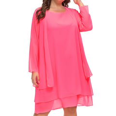 Women's Plus Size Casual Dress Solid Color Crew Neck Mesh Long Sleeve Dress