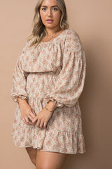 PLUS Ruffled Cuff Floral Mini Dress (Natural)