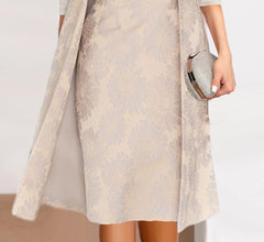 Women's Dress Set 3/4 Length Sleeve Floral Embroidered Layered Two-Piece Dress