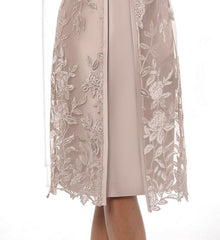 Women's Dress Set Two Piece Dress Sheath Dress Midi Dress Khaki 3/4 Length Sleeve Floral Lace Winter Fall Spring V Neck Fashion Party Wedding Guest Fall Dress 2022 S M L XL 2XL 3XL 4XL