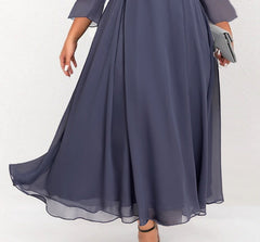 Women's Plus Size Lace Dress Pure Color V Neck 3/4 Length Sleeve Fall Winter Stylish Casual Maxi long Dress Daily Weekend Dress