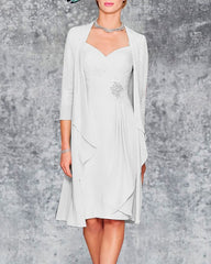 Women's Dress Set Two Piece Dress Knee Length Dress White Pink Light Green Half Sleeve Floral Pure Color Ruched Lace Fall Spring V Neck Elegant Formal 2022 S M L XL XXL 3XL 4XL 5XL 6XL