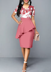Floral Print Short Sleeve V Neck Dress