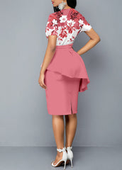 Floral Print Short Sleeve V Neck Dress