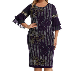 Women's Plus Size Holiday Dress Floral Crew Neck Ruffle Vintage Dress